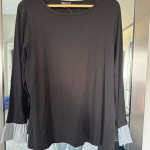 Women's Black Top with Striped Cuffs